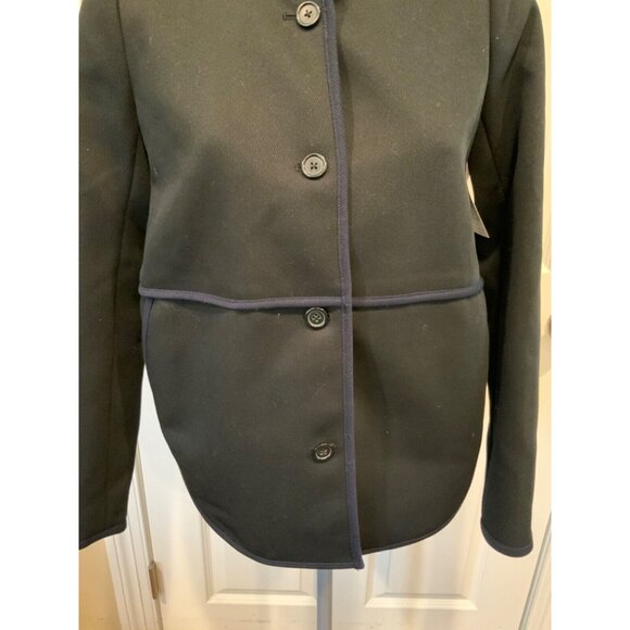 J. Crew Black Micro Striped Textured Jacket W/ Navy Piping, Size 2, NWT! - Picture 3 of 7